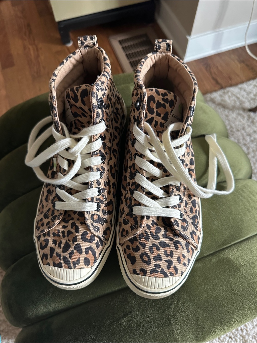 Cariuma Leopard Print High-Top Sneakers in Tan and Black